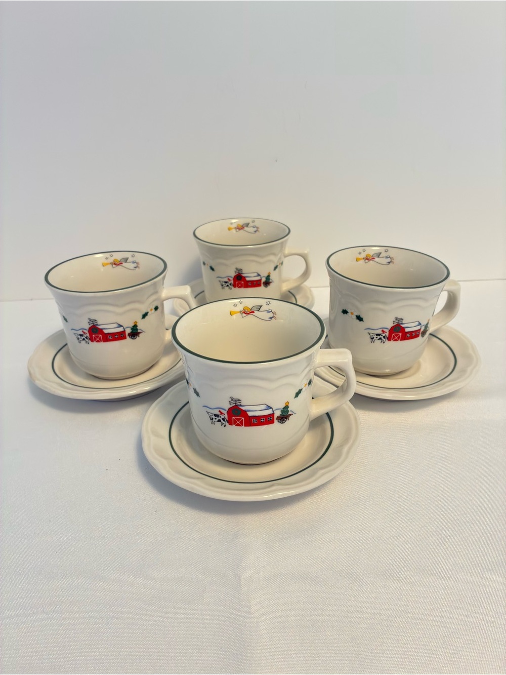 Pfaltzgraff Snow Village Christmas Holiday Coffee Cup and Saucer Set of 4
